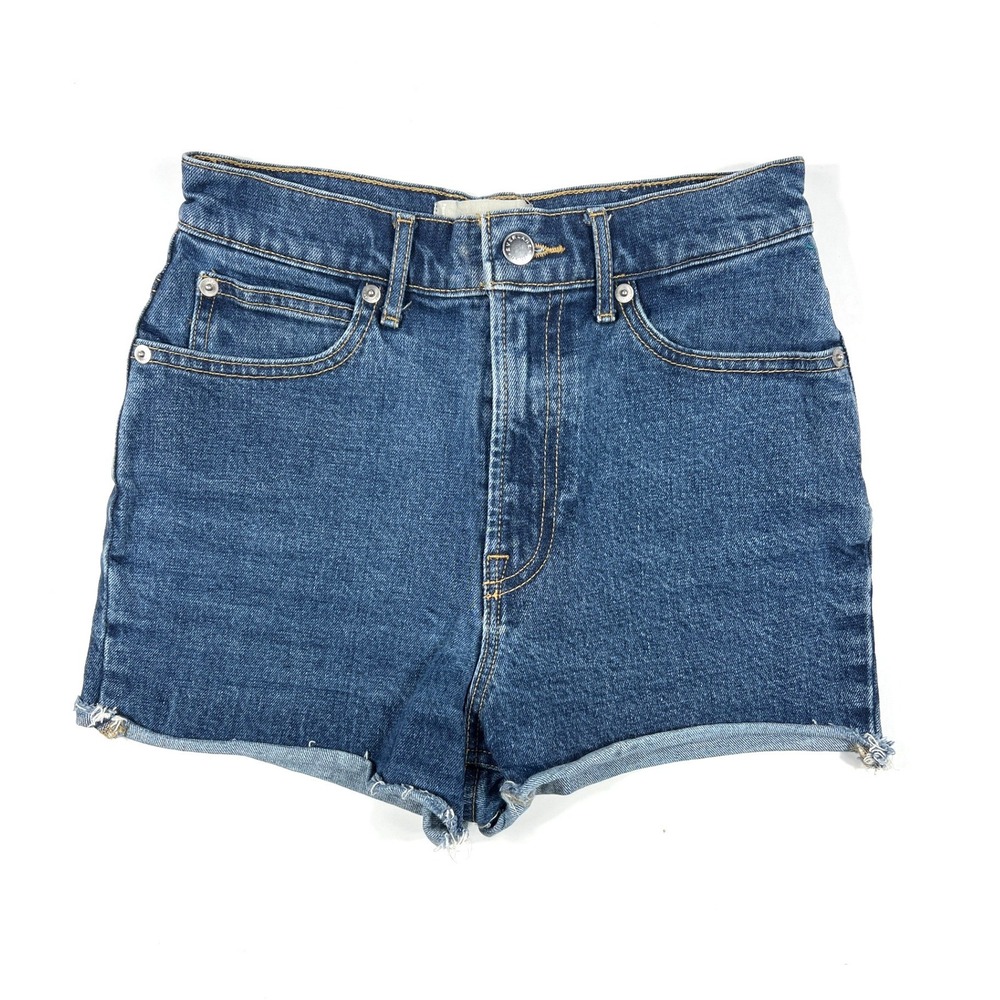 Everlane Denim High Rise Shorts Medium Wash Blue Raw Hem Womens 24 Casual Summer